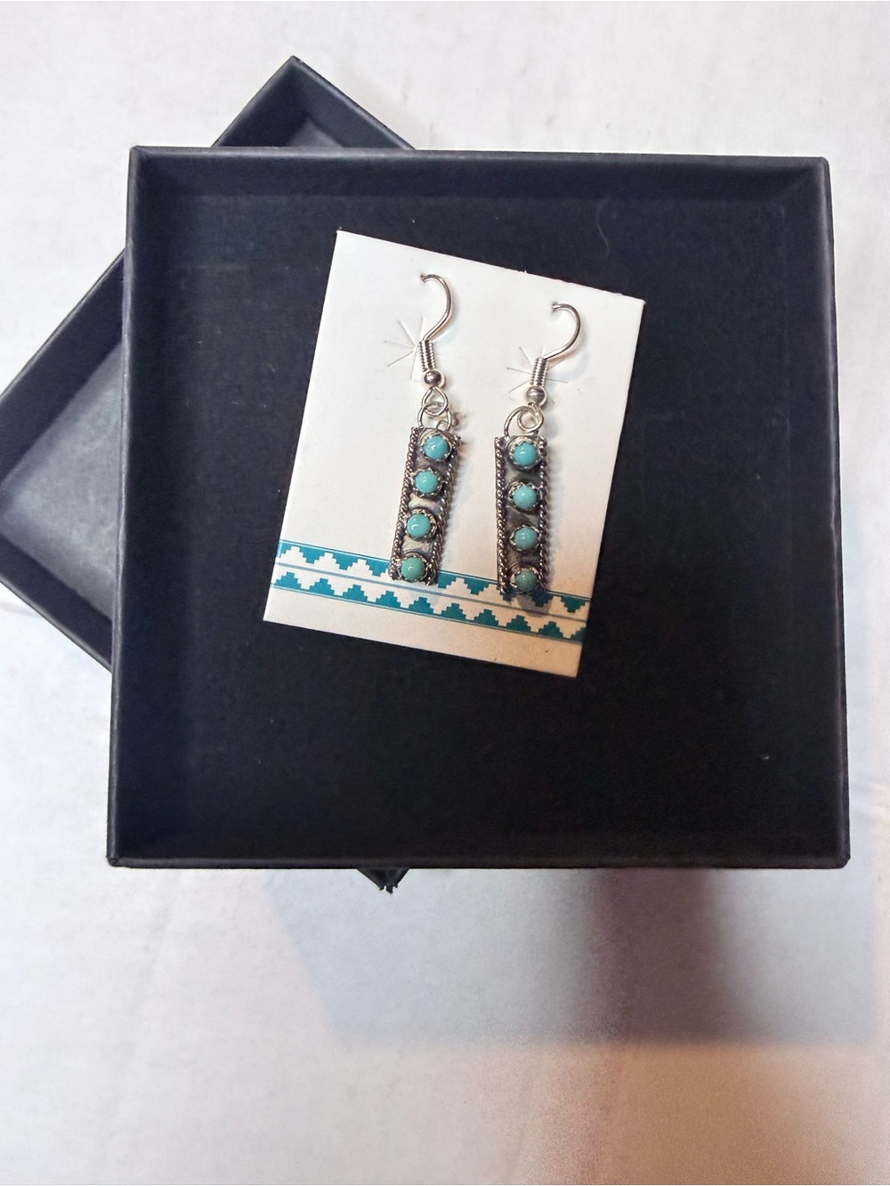 Esther White Navajo Handmade SS Kingman Turquoise Earrings.